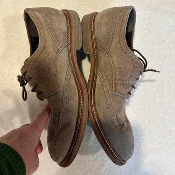 MEPHISTO Tan Light Brown Suede Wingtip Brogue Oxfords Dress Shoes Casual Men's 9 - Picture 7 of 12